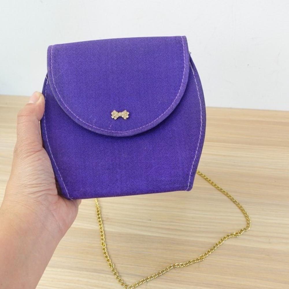 Vintage Canvas Mini Bag Royal Blue Crystal Bow Stud Small Chain Crossbody Sling‎